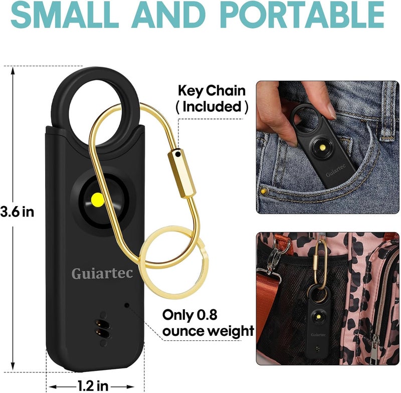 Guiartec Rechargeable Personal Safety Alarm for Women, 135 dB Loud Self Defense Keychain Siren with LED Strobe Light, Personal Emergency Security Safe Devices Key Chain Alarms for Women Kids Elderly (Black) - Image 5